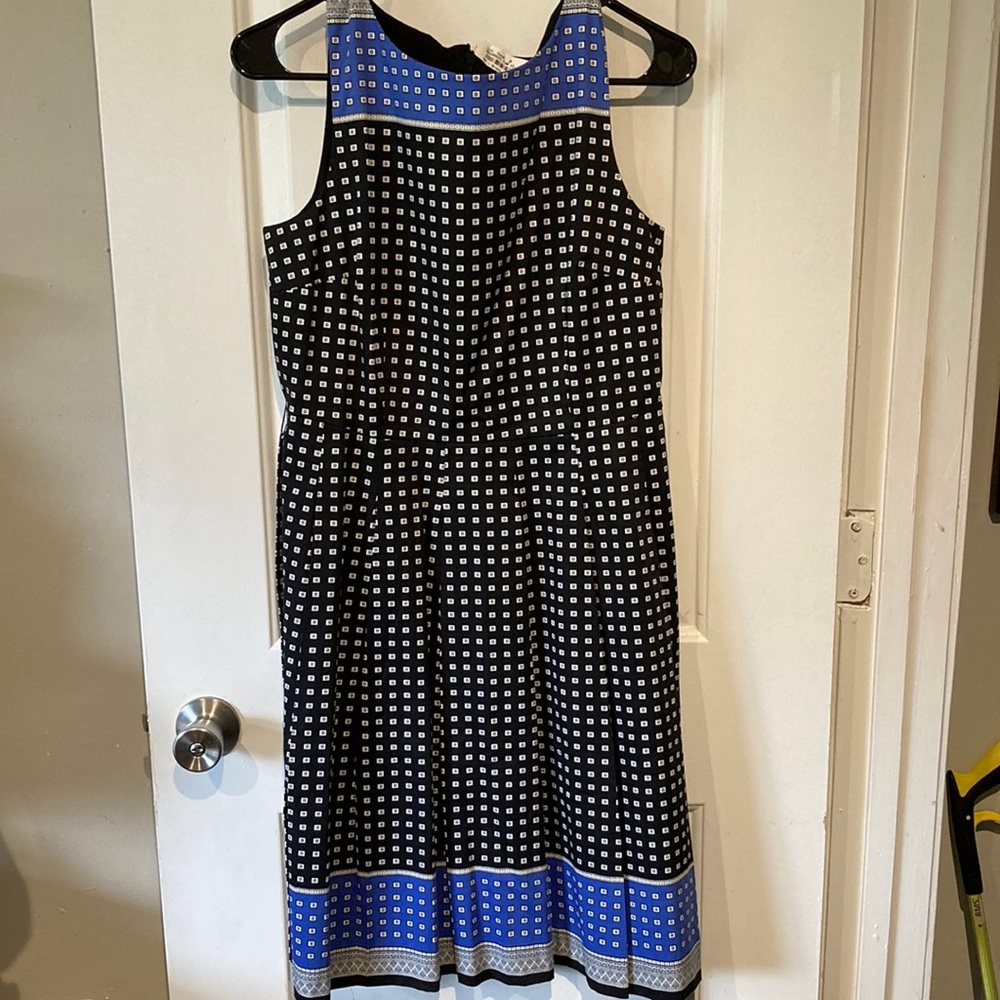 Talbots Fit and Flare Sleeveless Cotton Dress in Blue and Black
